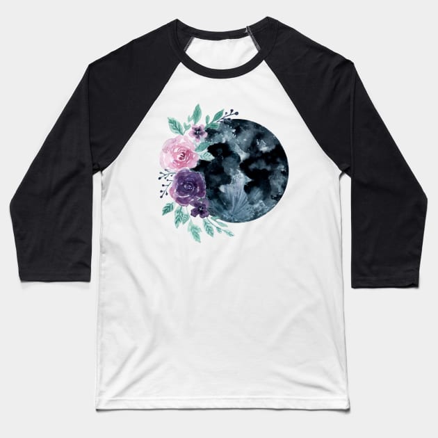 Flowers moon watercolor Baseball T-Shirt by GinaaArts
